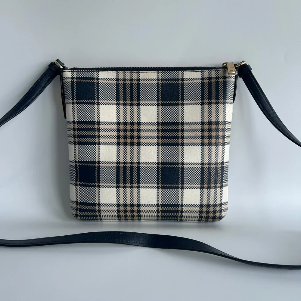 Coach Rowan File Bag Plaid Midnight Navy Coated Canvas Crossbody Excellent